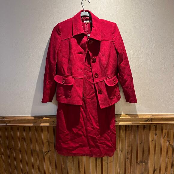 Talbots 100% Wool Jacket Dress Set Sz 8 Petite Cherry Red Business Casual Career - Picture 1 of 10